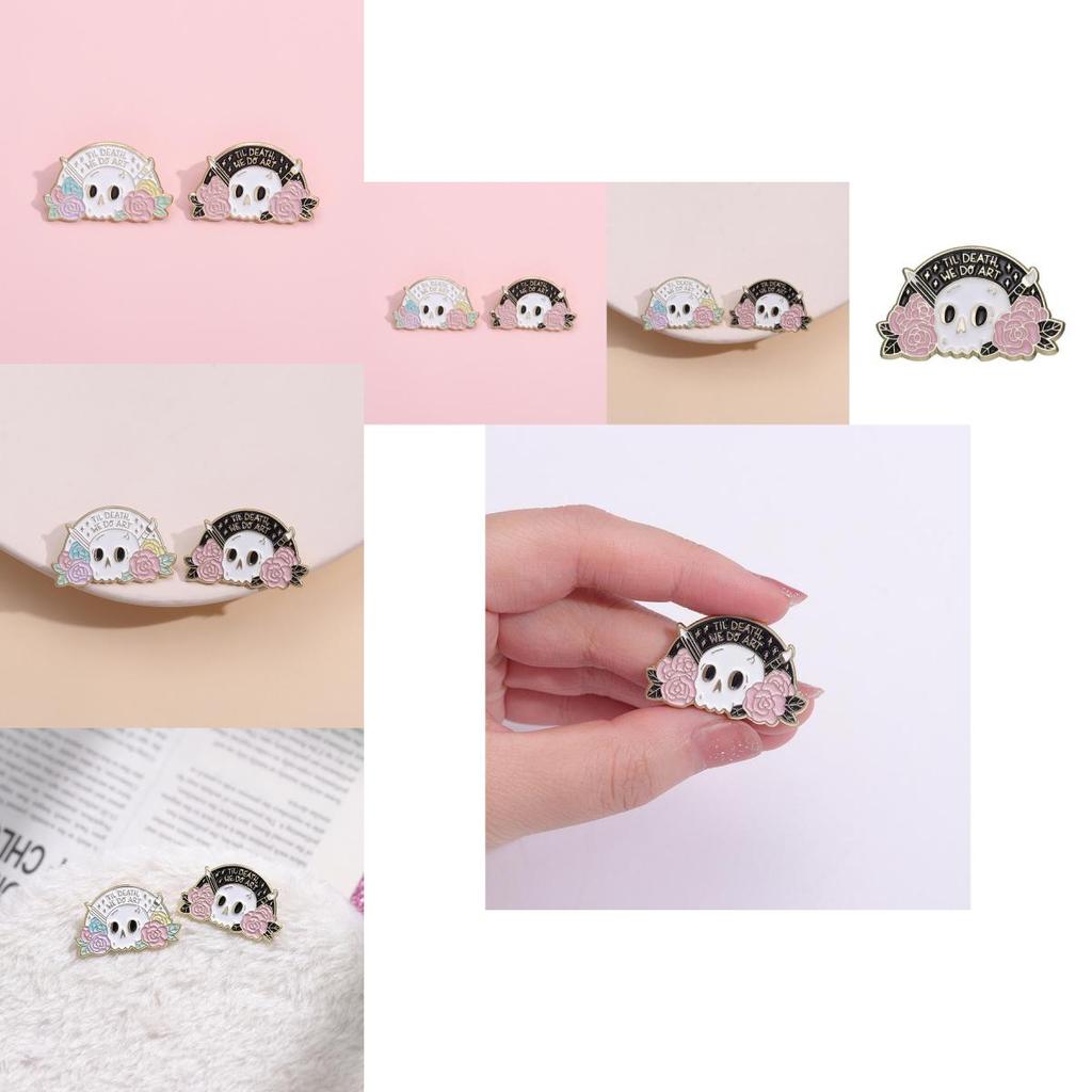 Unique Skull Head Plant Flower Series Alloy Brooch Pin For Halloween Decor