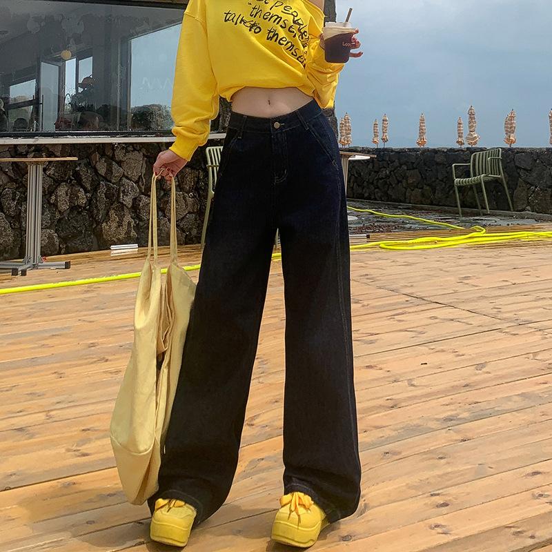 

Осенне-зимние бархатные утолщенные/обычные драпированные ретро-джинсы с широкими штанинами, новые прямые брюки с высокой талией 2XL темно-синий