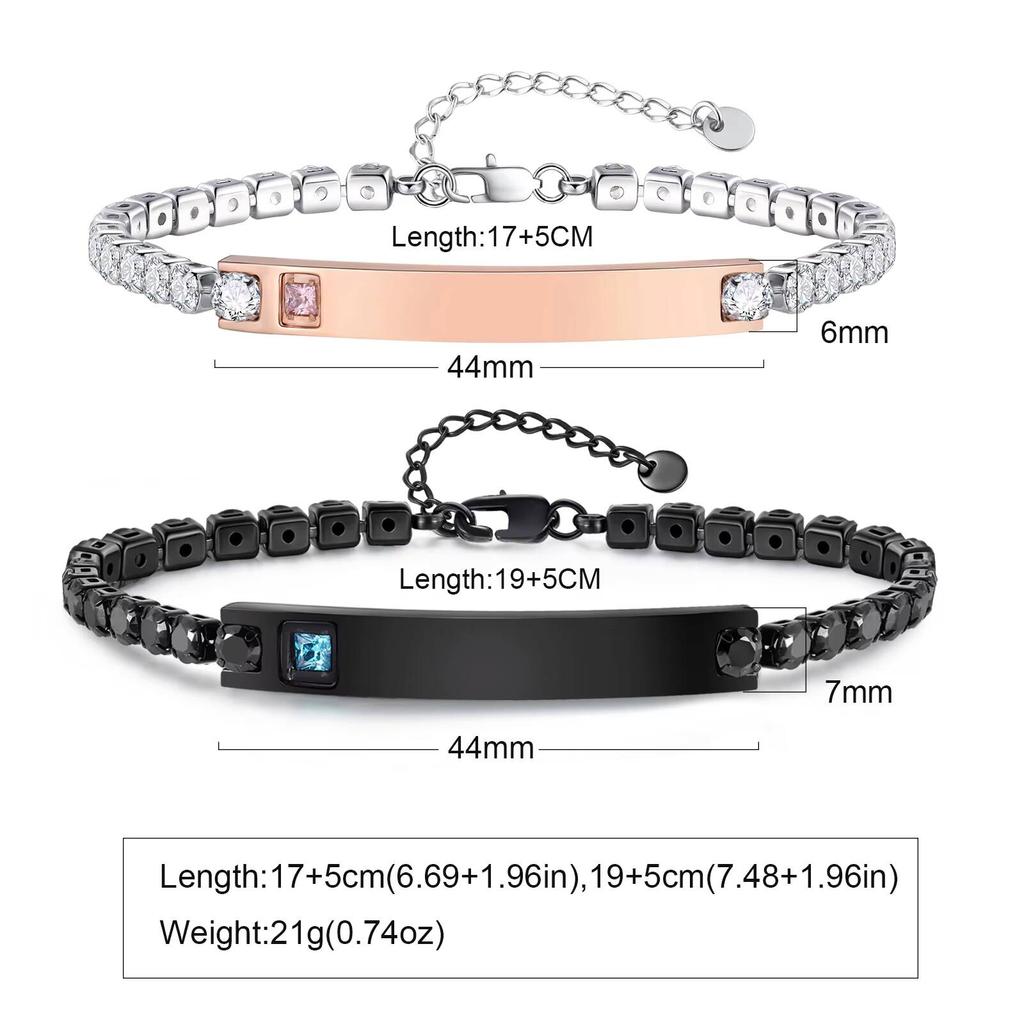 Vnox Free Custom Couple Bracelets for Men Women, Stainless Steel Adjustable Chain Wristband, Valentine's Day Birthday Gift New