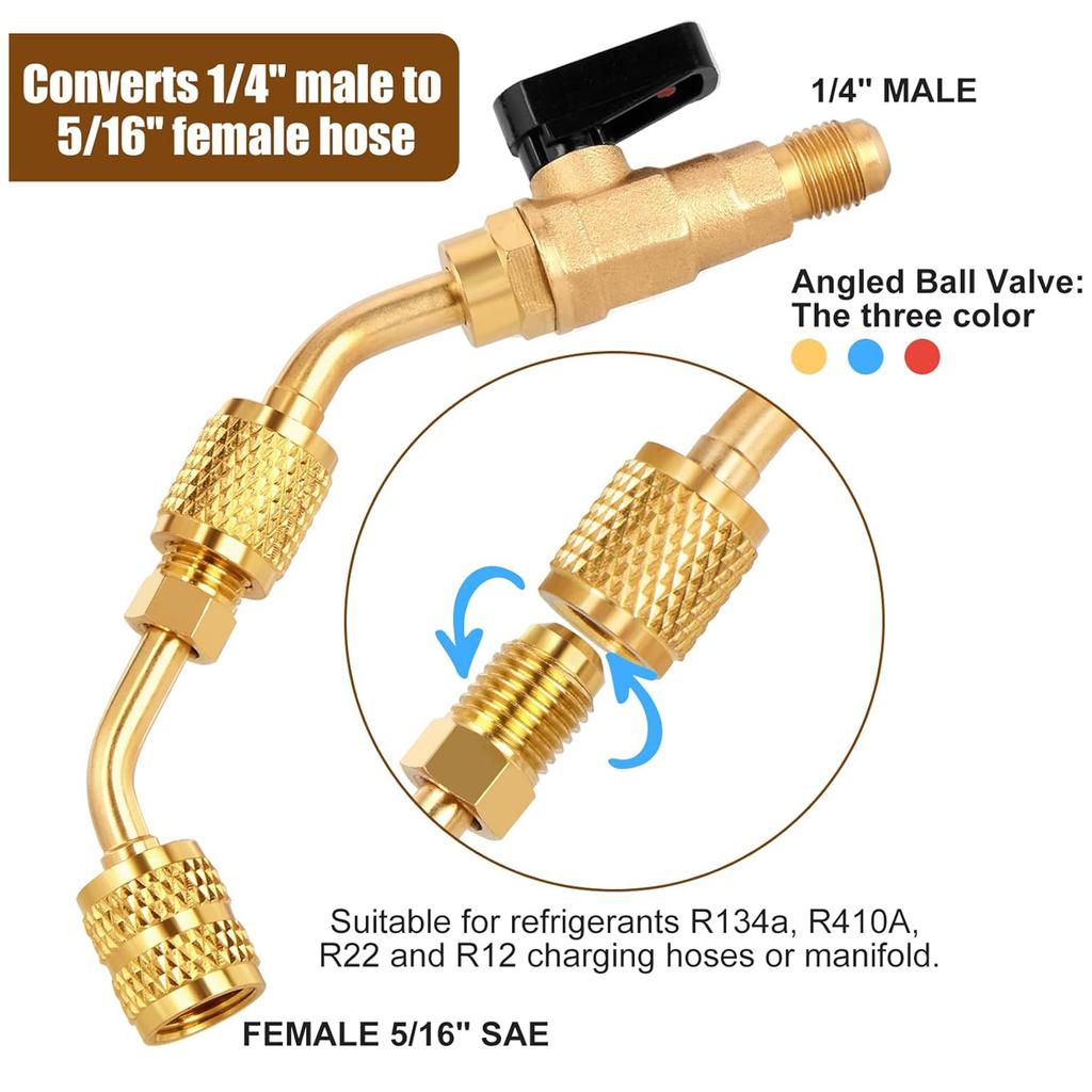 Comprehensive Adapter Kit Refrigerant Adapter Angled Valves Kit Cooling System Repair Tool Valves Core and Remover