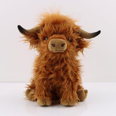 Simulation Kawaii 27cm Highland Cow Tier Plüsch Puppe weich gefüllt Creme Highland Cattle Plüsch Spielzeug Kyloe Plushie Geschenk für Kinder