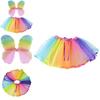 Halloween Dancewear With Rainbow Net Skirt And Single Layer Wings For Kids Party