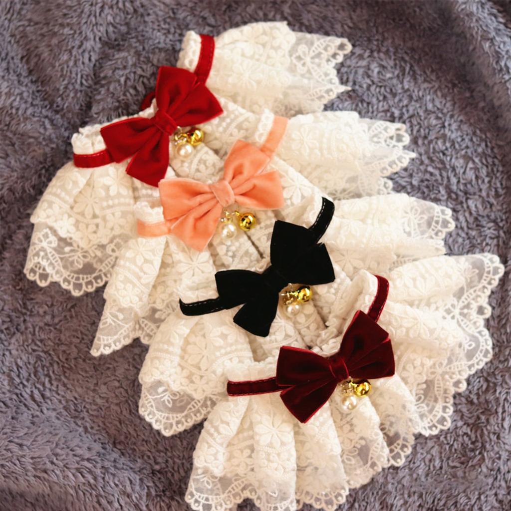 Pet Lace Bibs Collar Cute Bow Soft Easy To Wear Comfortable Bib Scarf for Dog Cat Decoration Wine