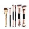 Dual-Head Makeup Brush Set: Foundation, Blush, Loose Powder Brushes In Coffee Color.
