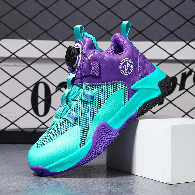 

Mesh children s sports basketball shoes Spring and Autumn new boys and girls rotating buckle breathable professional competition training shoes 31