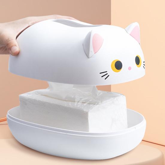 Tissue Dispenser Cute Cat Shaped Paper Holder Large Capacity Wide-Mouth Design Multi-Functional Storage Box