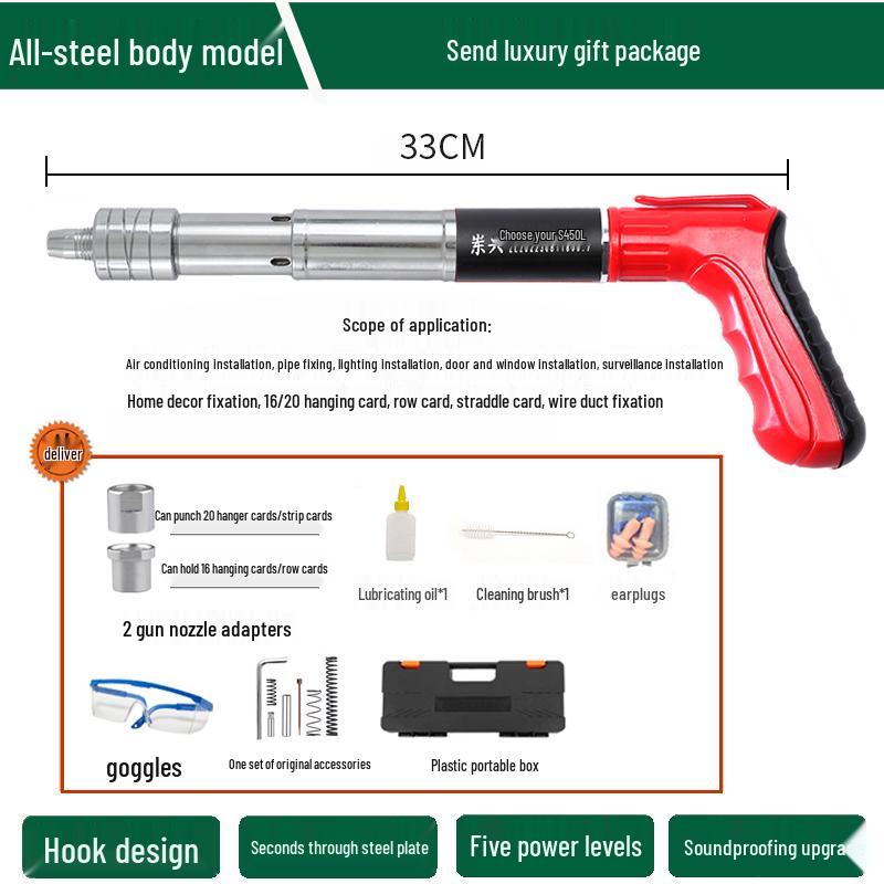 Compact Multi-Function Powder-Actuated Nail Gun for Ceilings and Concrete