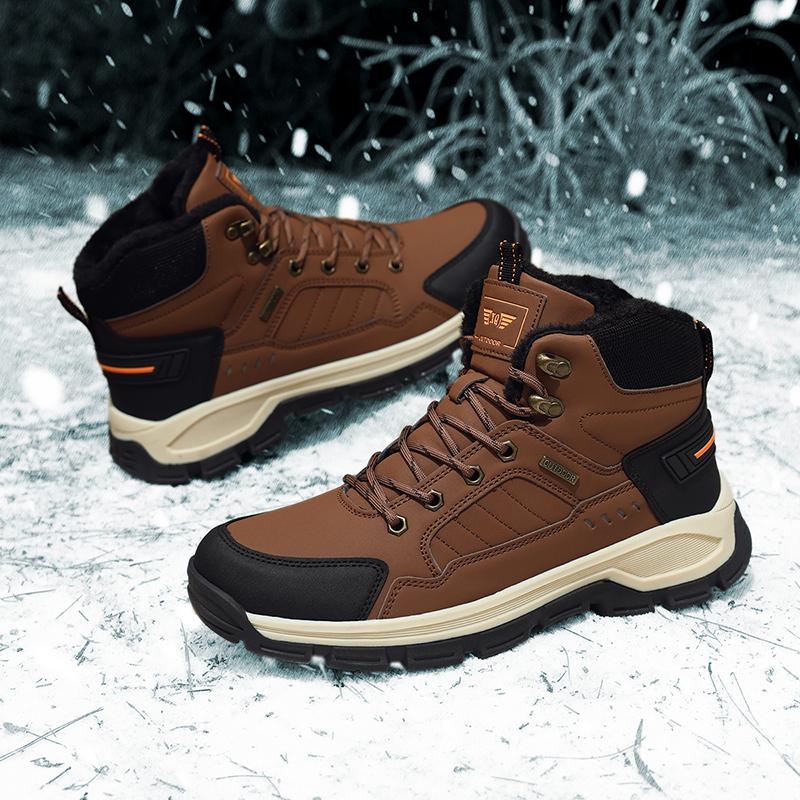 

Мужские зимние сноубутсы Супер теплые Плюс Мужские походные ботинки Высококачественная водонепроницаемая кожа Мужские ботинки Уличные ботильоны Кроссовки 42 темно-коричневого
