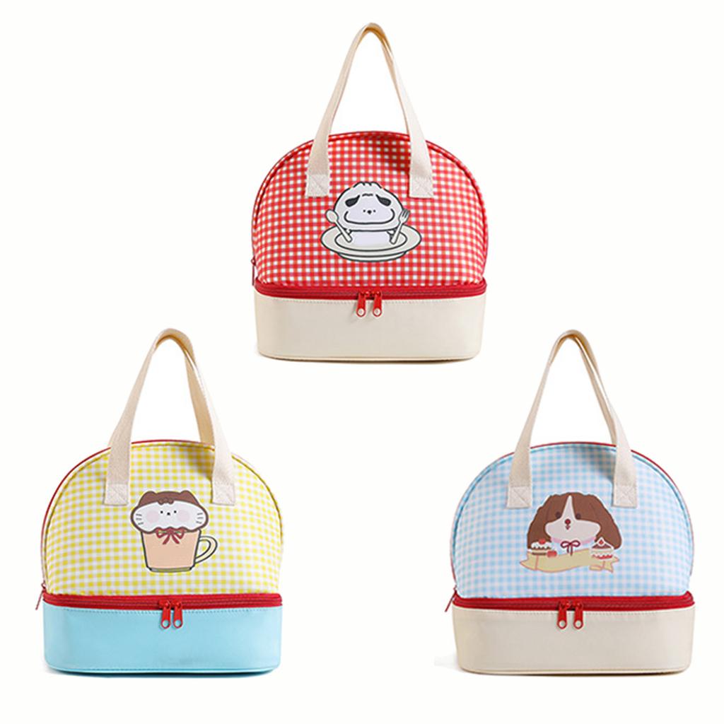 Cartoon Cats Lunch Bag with 2 Main Compartments Thermal Cooler Bag Lunch Case Insulated Bag Cooler Bag Lunch Box
