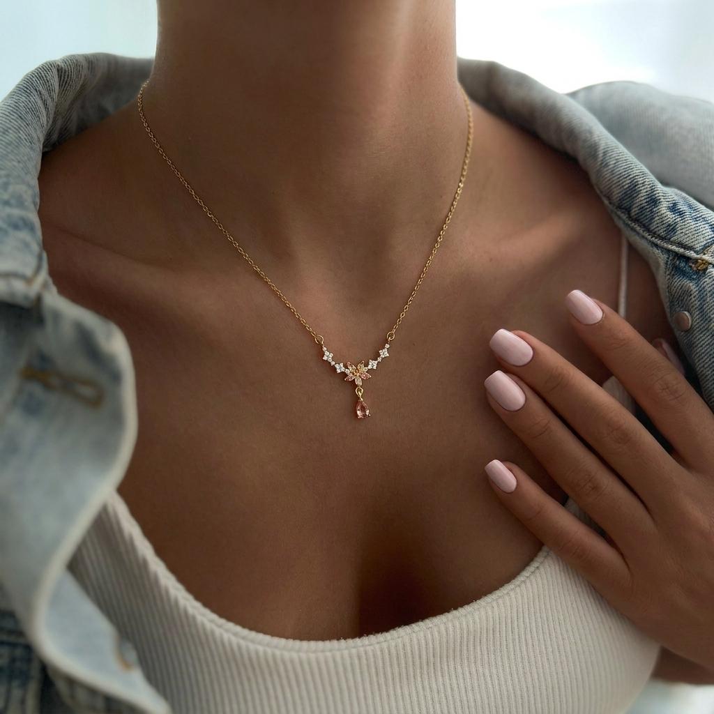 Multicolor Zircon Flower Cluster Pendant Necklace for Women Minimalist Gold Plated Heart Choker Wedding Statement Jewelry Gifts