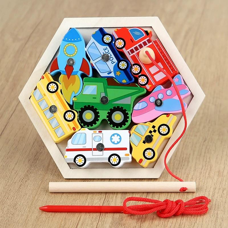 Puzzle din lemn 2 în 1 Joc de pescuit Puzzle 3D creativ Joc de puzzle Jocuri educative pentru copii pentru învățarea timpurie