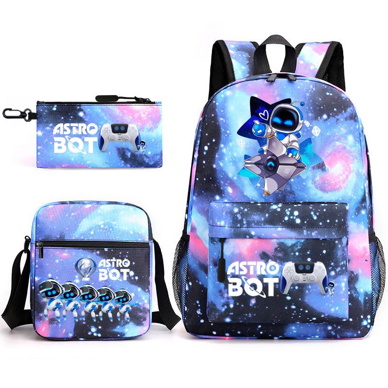 Neuer Astro-Bot, kosmischer Roboter, dreiteiliges Set, Schultasche, Umhängetasche, Federmäppchen, Rucksack.
