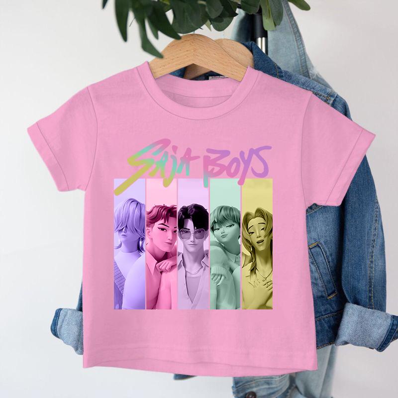 New KPop Demon Hunters Saja Boys Cartoon Boys T-shirt Round Neck Print Fashion Casual Top Children's T-shirt Kids Clothing