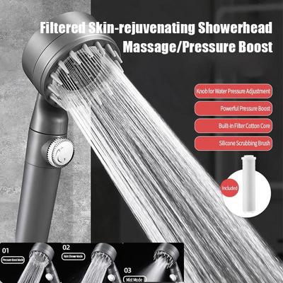 Universal Pressurized Water Saving Shower Spreader Handheld Shower Water Head With Filter Cotton Core 3 Mode Bathroom Accessories