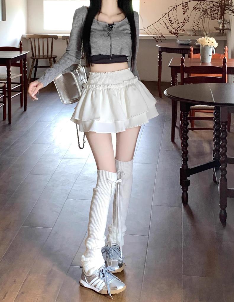 Women's Ballet-Style Puffy Midi Skirt: Elastic Waist, A-Line Flower Bud Design, Pleated Short Skirt Pants