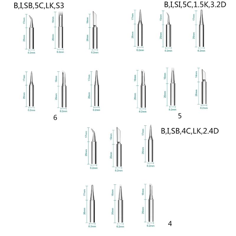 Soldering Bits Alloy Plating Tip Set Suitable for 936 Welding Iron Head Tip