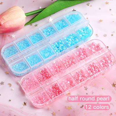 12 Boxed Nail Art Pearl Jewelry Abs Semicircular Symphony Semicircular Nail Art Jewelry Mixed