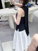 ED26 Sleeveless Black Top & White Skirt Set for Women - Summer Casual Style