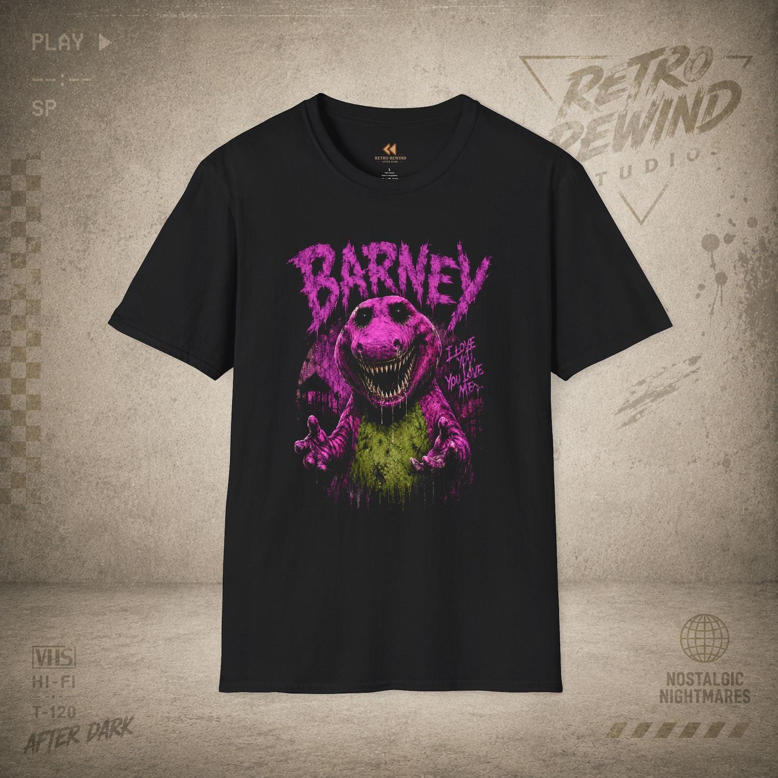 Horror Barney T-Shirt | Creepy Purple Dinosaur Graphic Tee | 90s Nostalgia | RetroRewind After Dark S