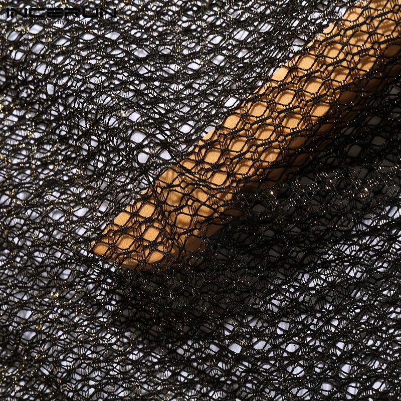 INCERUN Sommer Transparent Sexy Shirts Herrenmode Tragen Oansatz Mesh Tops Lange Ärmeln Party Schlank Aushöhlen Shirts S-5XL