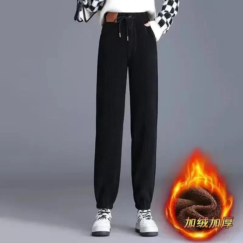 

WTEMPO Plus Size Womens s High Waist Drawstring Fleece Sweatpants Tapered Trousers Warm Winter Long Pants for Women with Pockets M чорний