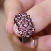Huitan Pink Cubic Zirconia Flowers Rings Romantic Sweet Black Color Delicate Jewelry for Engagement Charm Finger Accessories