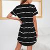 Nová dámská móda Trendy krátký rukáv pruhované volné tričko s kulatým výstřihem