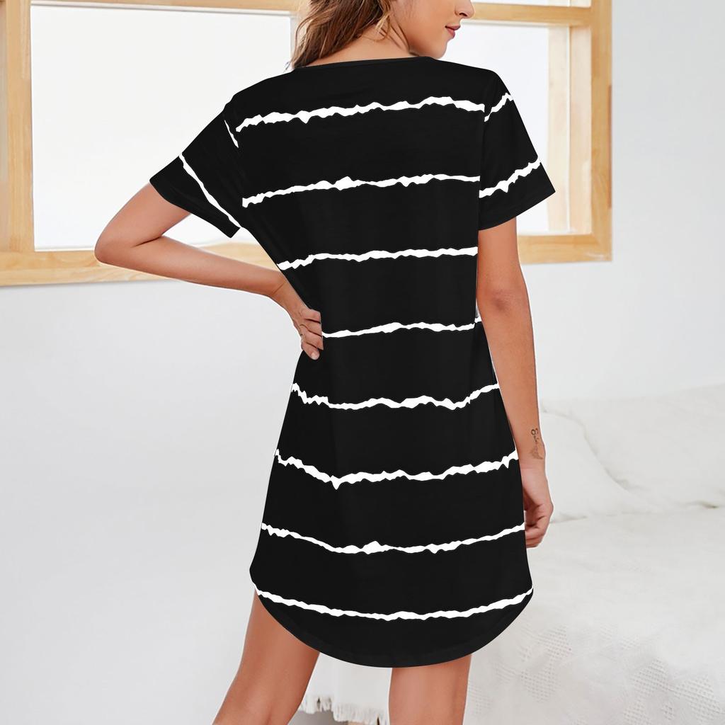 Nová dámská móda Trendy krátký rukáv pruhované volné tričko s kulatým výstřihem