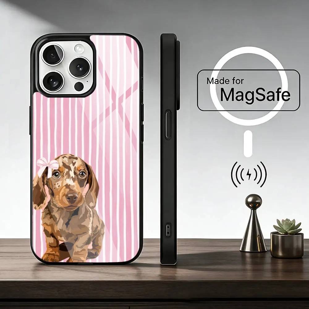 Cute Dachshund Bulldog Phone Case For iPhone17,16,15,14,13,12,11 Plus,Pro Magnetic For Magsafe Wireless Charging