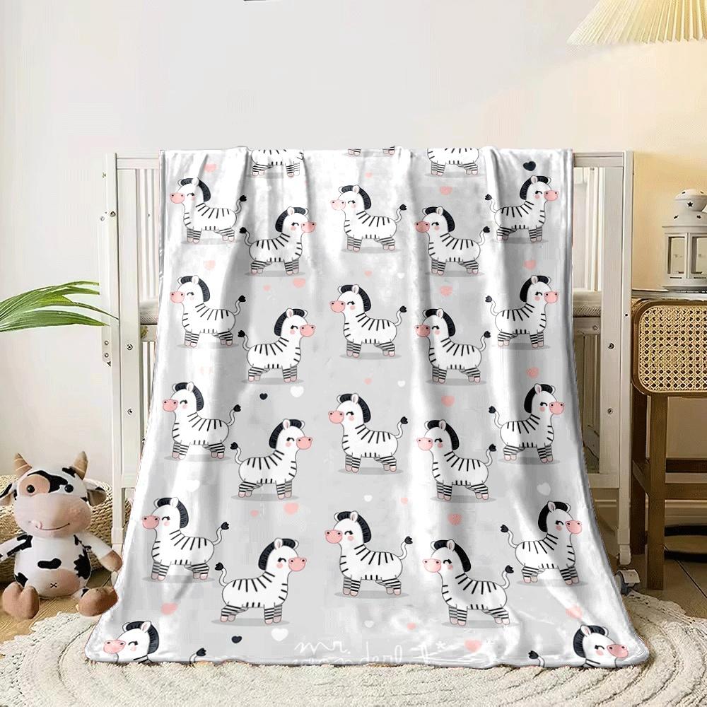 Cute zebras with stripes, pink cheeks, and hearts on a gray background. for all seasons blanket lunch break throw gift 80cm x 120cm