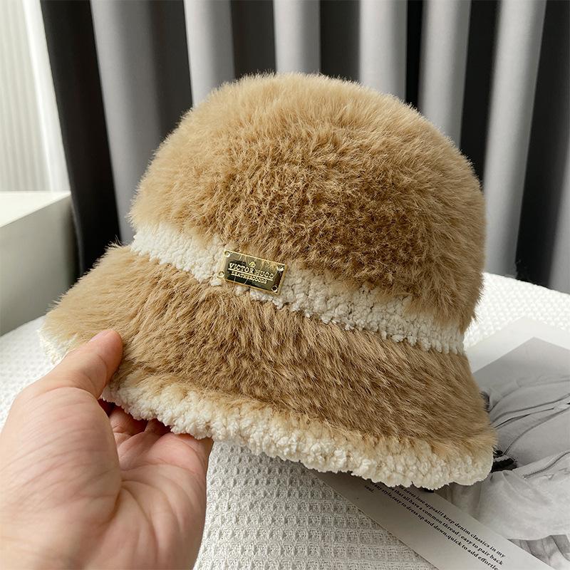

Plush fisherman s hat children s advanced sense basin hat plush temperament versatile face small bucket hat
