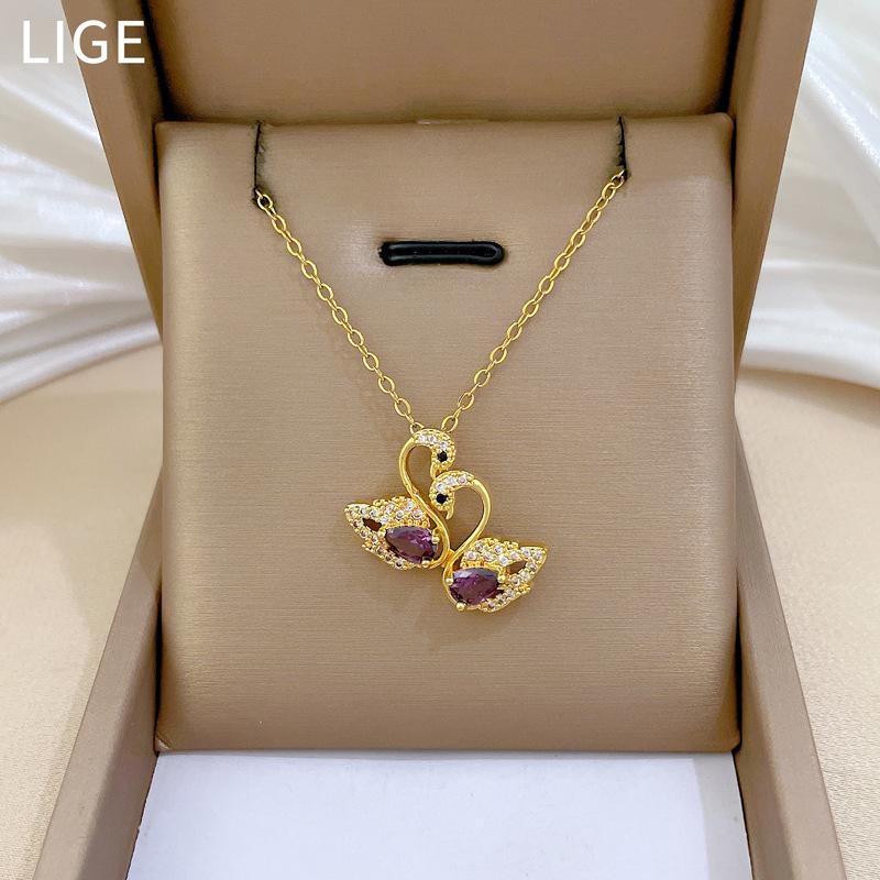 Mandarin Duck Playing In The Water Full Of Diamonds Light Luxury Temperament Gorgeous Full Diamond Necklace Female Versatile Collarbone Chain