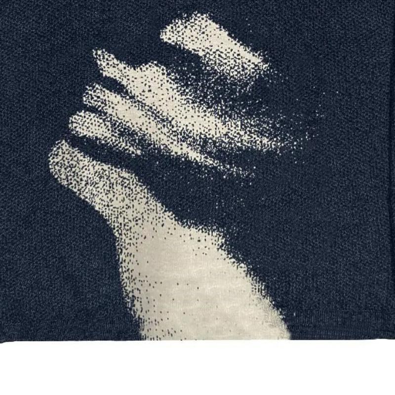 Y2K European and American Style Round Neck Figure Knitted Warm Sweater Black Street Men and Women Autumn and Winter