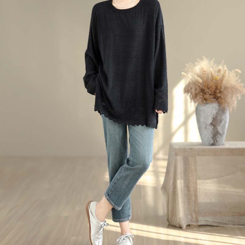 

Топ для женщин Хлопок Осень Зима Утепленный Теплый Эластичный Круглый вырез Кружево Средней длины Большой размер Топ Длинный рукав Оверсайз Топы ONE SIZE чёрный