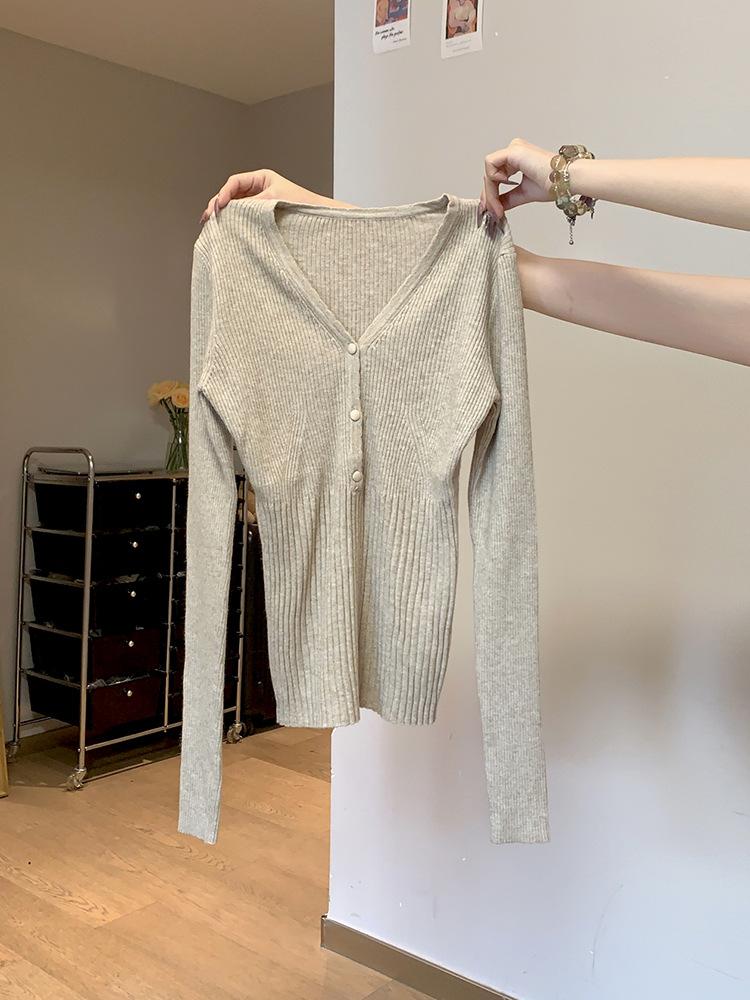 Textured neck knitted sweater soft waxy sweater autumn and winter slim-fitting waist bottom long-sleeved women's high-end inner top