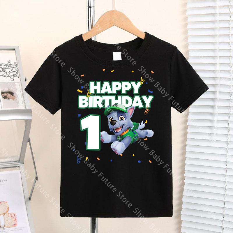 Summer Cartoon Party T Shirt for Boys Rocky Girls New Birthday Number Cute Tee Shirt Printed Clothes Anime Tops Gifts