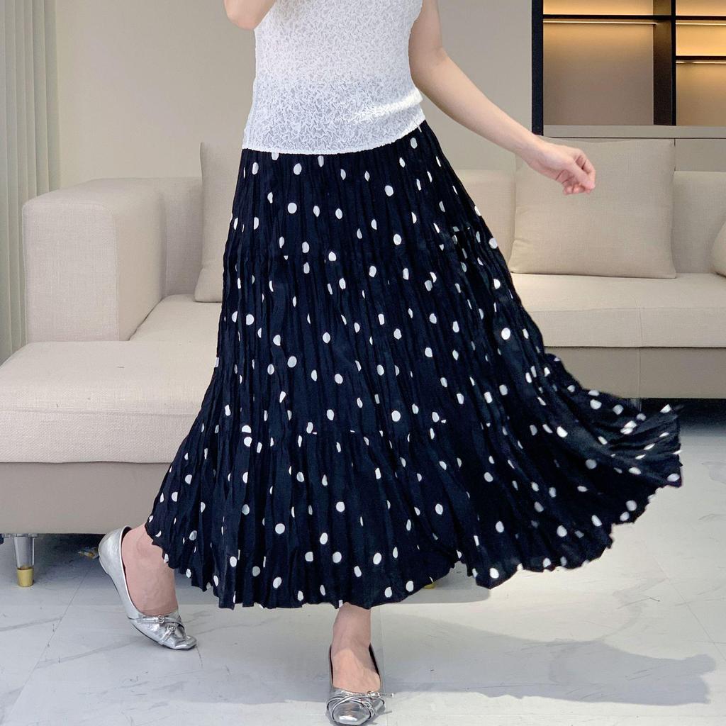 2025 Polka Dot A-line Midi Skirt: Fresh, Sweet, High-waisted, Loose Fit, Hip-covering Long Swing Skirt for Women