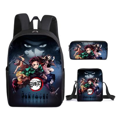 Demon Slayer Anime Rucksack Kimetsu No Yaiba Taschen Kamado Tanjirou Schüler Schultaschen für Mädchen Jungen Dreiteilige Notebook-Tasche