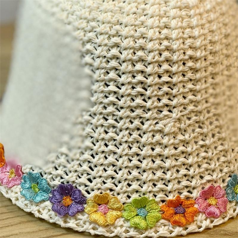 Crochet Bucket Hat with Flower Decals Summer Spring Bucket Hat Crochet Floppy Hat for Adult Teen Hat Knitted Sun Hat