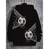 Boys' 3D Printed Football and Spider Web Pattern Hoodie - Black Casual Long Sleeve Sports Top
