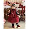 Girls Red Sequined Princess Dress Tutu Skirt Plus Velvet Dress Skirt Birthday Performance Costume