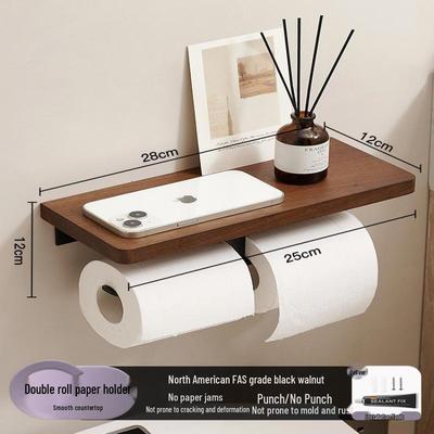 Walnut Wood Double Roll Toilet Paper Holder