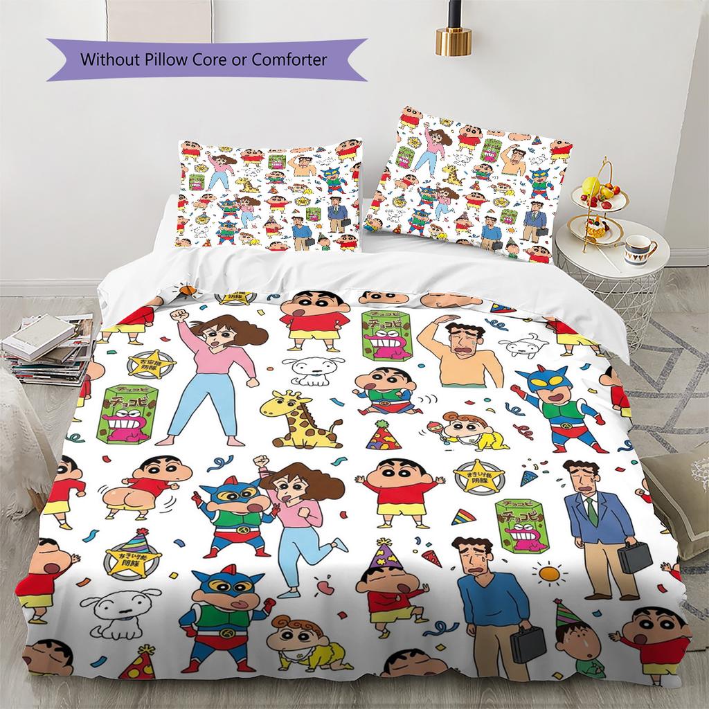 Crayon Shinchan Muster Bettwäsche Bettdecke Set Bettbezug Kissenbezug Zuhause Geburtstagsgeschenk(1 Bettbezug + 2 Kissenbezüge, ohne Füllung)