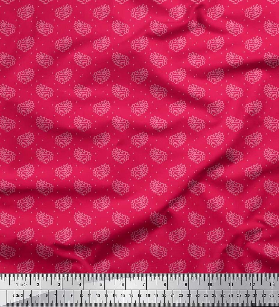 Soimoi Japan Crepe Satin Fabric Dot & Paisley Print Fabric by Metre 42 Inch
