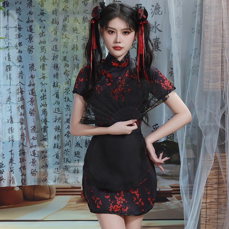 Sexy Lingerie Chinese Lady Cheongsam Passionate Couple Flirting Seduction Pure Desire Uniform Cosplay