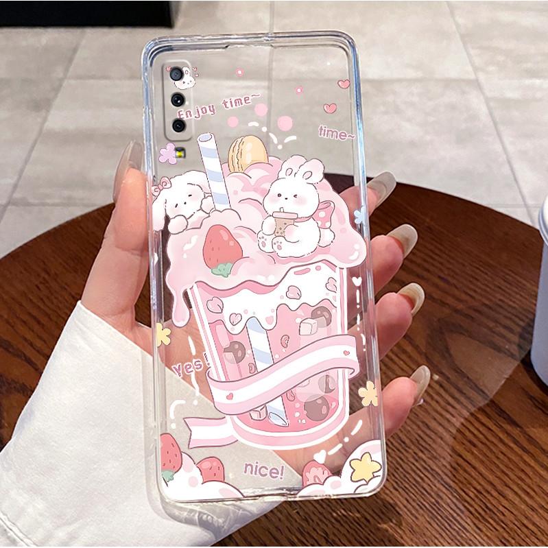 Case For Samsung A7 2018 Casing Samsung Galaxy A7 2018 Phone Case A750 A750F Lovely Rabbit Clear Soft Silicone Protective Cover