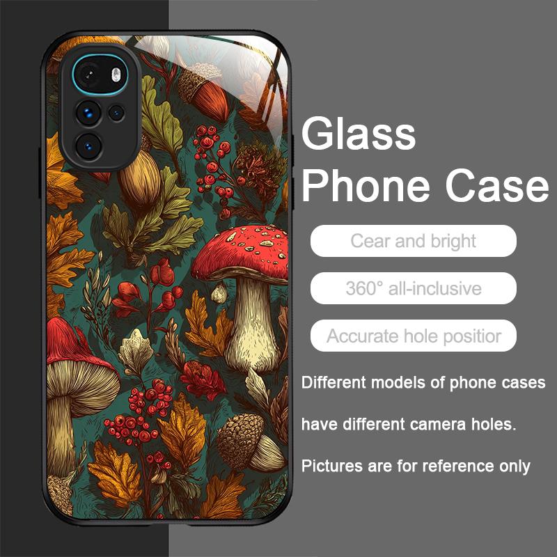 Creative Personality Mushroom Pattern Tempered Glass Phone Case for Motorola Moto G85 G84 G75 Edge 50 Fusion 40 Neo 30 Pro Cover