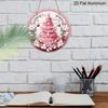 2D Flat, 1pc Merry Christmas Pink Tree Aluminum Sign - Soft Pink Christmas Tree with Golden Accents, Merry Christmas Farmhouse Front Door Wreath