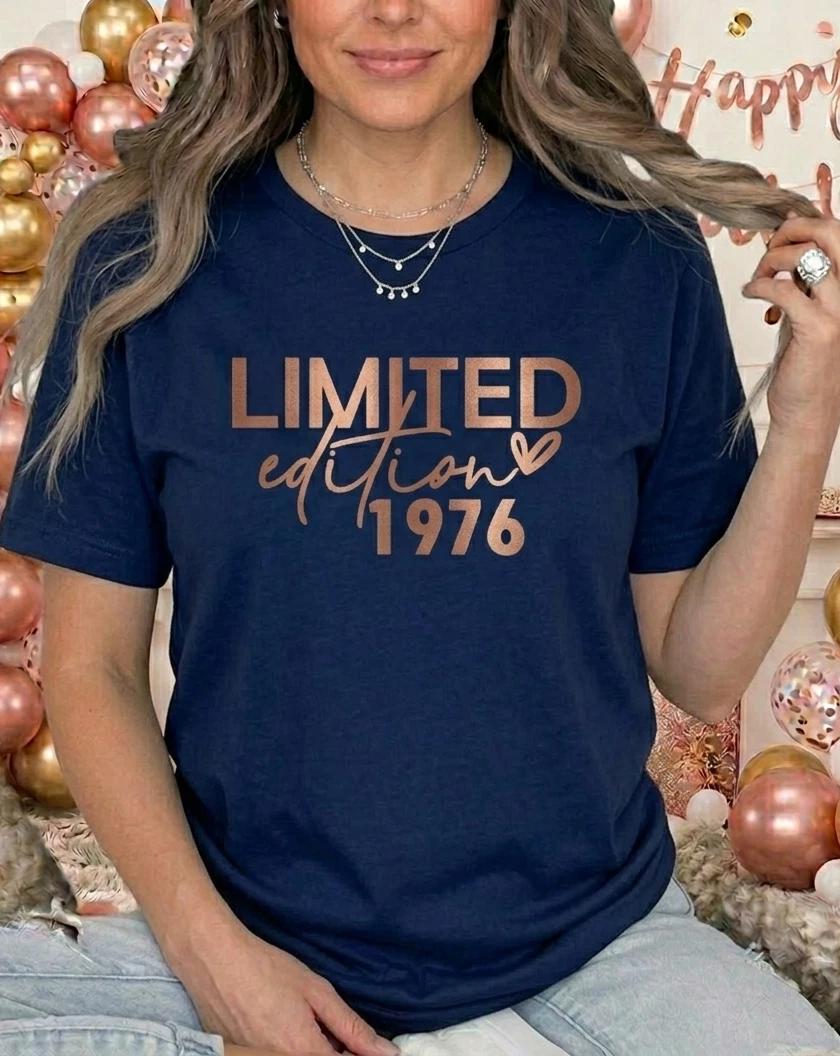 Limited Edition Birth Year Gift, Personalised Women s Birthday Tee, Rose Gold L