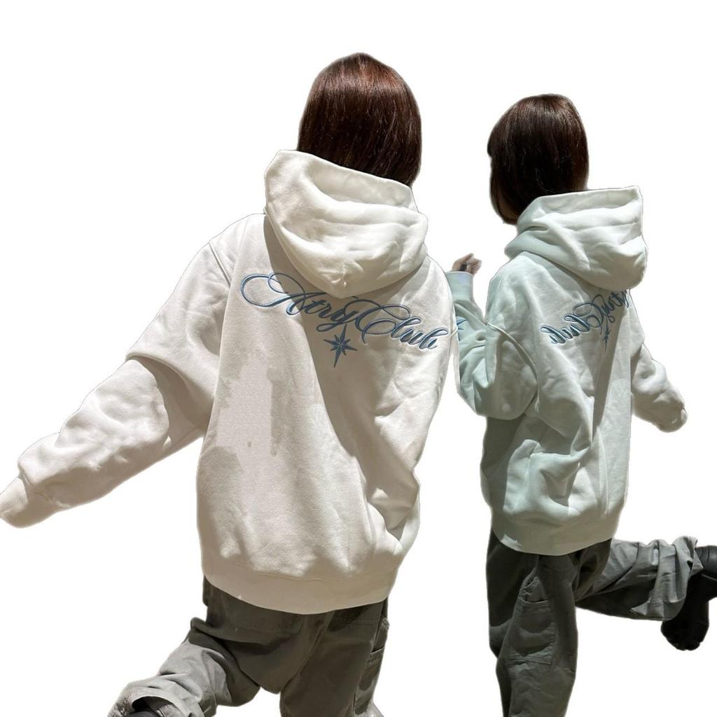 Polaris Unisex Embroidered Hoodie - Velvet-Lined Cozy Sweatshirt for Couples, Autumn/Winter Style.